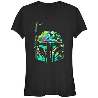 Juniors' Star Wars Empire Strikes Back Boba Fett Helmet Hawaiian Fitted Graphic Tee