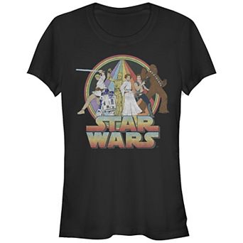 Juniors' Star Wars Rainbow Group Shot Vintage Poster Fitted Graphic Tee