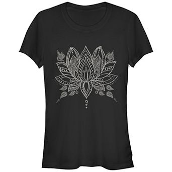 Juniors' White Henna Lotus Flower Fitted Tee