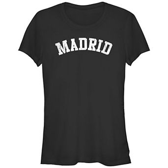 Juniors' Madrid Distressed Graphic Fitted Tee