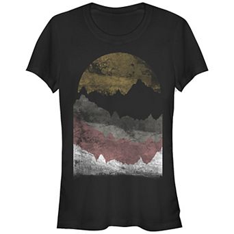 Juniors' Vintage Landscape Sunset Distressed Fitted Tee