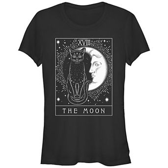 Juniors' Tarot Card Crescent Moon & Cat Fitted Tee