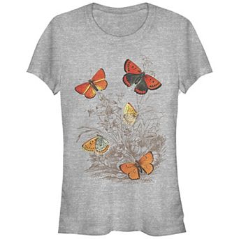 Juniors' Butterflies Branches Flowers Fitted Tee