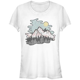 Juniors' Vintage Style Mountains At Twilight Nature Fitted Tee