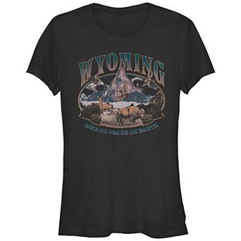Juniors' Wyoming Like No Place On Earth Mountain Scene Fitted Tee