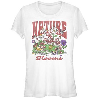 Juniors' Nature Blooms Mushrooms Butterflies Flowers Fitted Graphic Tee