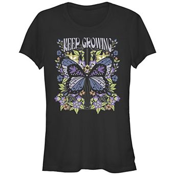 Juniors' Keep Growing Butterfly Flowers Fitted Graphic Tee
