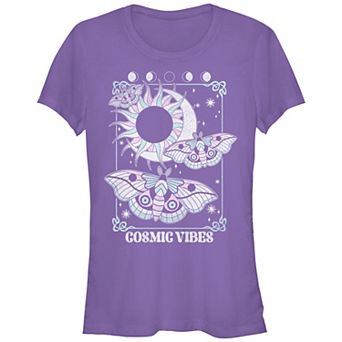 Juniors' Cosmic Vibes Butterflies Fitted Graphic Tee