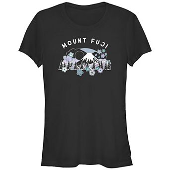 Juniors' Mount Fuji Flowers Forest Fitted Graphic Tee