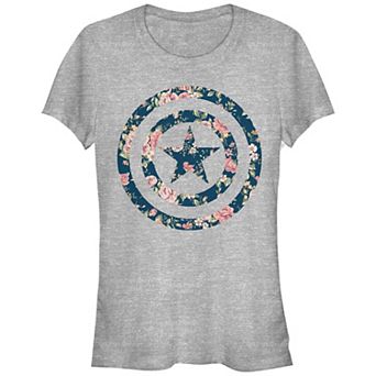Juniors' Marvel Captain America Floral Print Fitted Graphic Tee