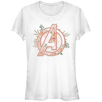 Juniors' Marvel The Avengers Soft Floral Fill Logo Fitted Graphic Tee