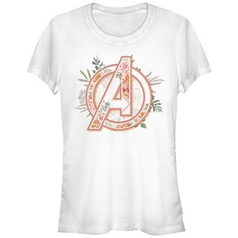 Juniors' Marvel The Avengers Soft Floral Fill Logo Fitted Graphic Tee