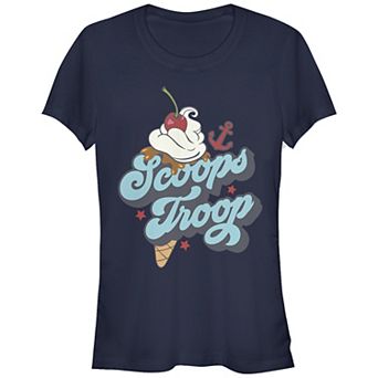 Juniors' Stranger Things Scoops Troop Logo Fitted Graphic Tee