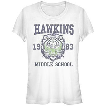 Juniors' Stranger Things Hawkins Middle School 1983 Tiger Fitted Graphic Tee