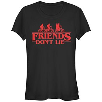 Juniors' Stranger Things Group Shot Red Friends Don't Lie Fitted Graphic Tee