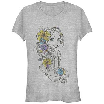Disney's Tangled Rapunzel Juniors' Floral Pencil Sketch Fitted Graphic Tee