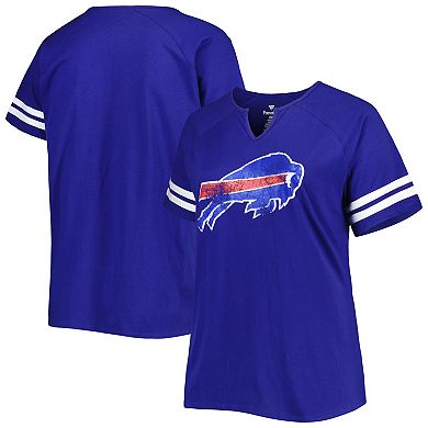 Women's Fanatics Branded Royal Buffalo Bills Plus Size Logo Striped Raglan Notch Neck T-Shirt