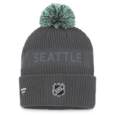 Men's Fanatics Branded Charcoal Seattle Kraken Authentic Pro Home Ice Cuffed Knit Hat with Pom