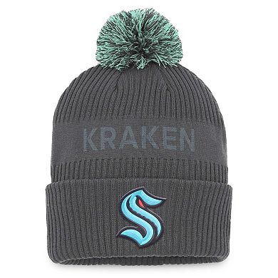 Men's Fanatics Branded Charcoal Seattle Kraken Authentic Pro Home Ice Cuffed Knit Hat with Pom
