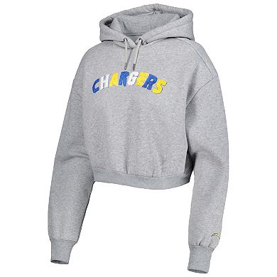 Women's The Wild Collective Gray Los Angeles Chargers Cropped Pullover Hoodie