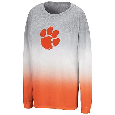 Women's Colosseum Heather Gray/Heather Orange Clemson Tigers Winkle Dip-Dye Long Sleeve T-Shirt