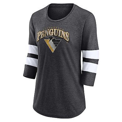Women's Fanatics Branded Heather Charcoal Pittsburgh Penguins Special Edition 2.0 Barn Burner 3/4 Sleeve T-Shirt