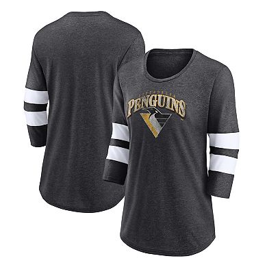 Women's Fanatics Branded Heather Charcoal Pittsburgh Penguins Special Edition 2.0 Barn Burner 3/4 Sleeve T-Shirt