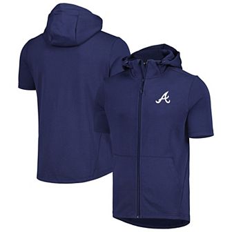 Men's Levelwear Navy Atlanta Braves Recruit Full-Zip Short Sleeve Hoodie