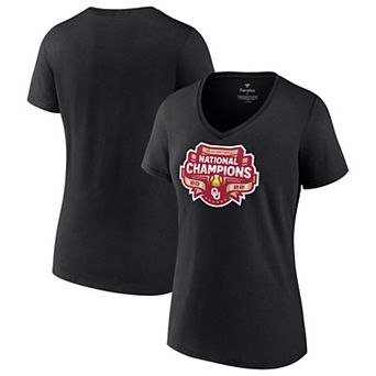 Women's Fanatics Branded Black Oklahoma Sooners 2022 NCAA Softball Women's College World Series Champions Strike V-Neck T-Shirt