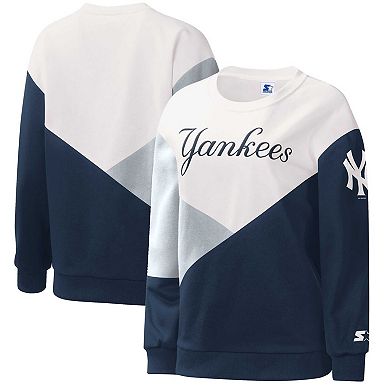 Women's Starter White/Navy New York Yankees Shutout Pullover Sweatshirt