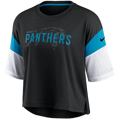 Women's Nike Black/White Carolina Panthers Nickname Tri-Blend Performance Crop Top