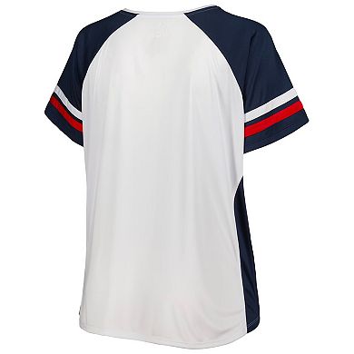 Women's White/Navy Atlanta Braves Plus Size Notch Neck T-Shirt