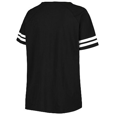 Women's Fanatics Branded Black Pittsburgh Steelers Plus Size Logo Striped Raglan Notch Neck T-Shirt