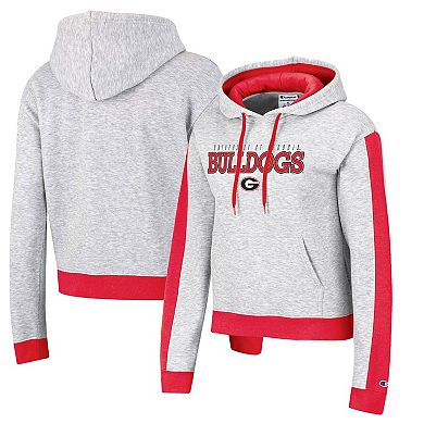 Women's Champion Heathered Gray Georgia Bulldogs Tri-Blend Boxy Cropped Pullover Hoodie