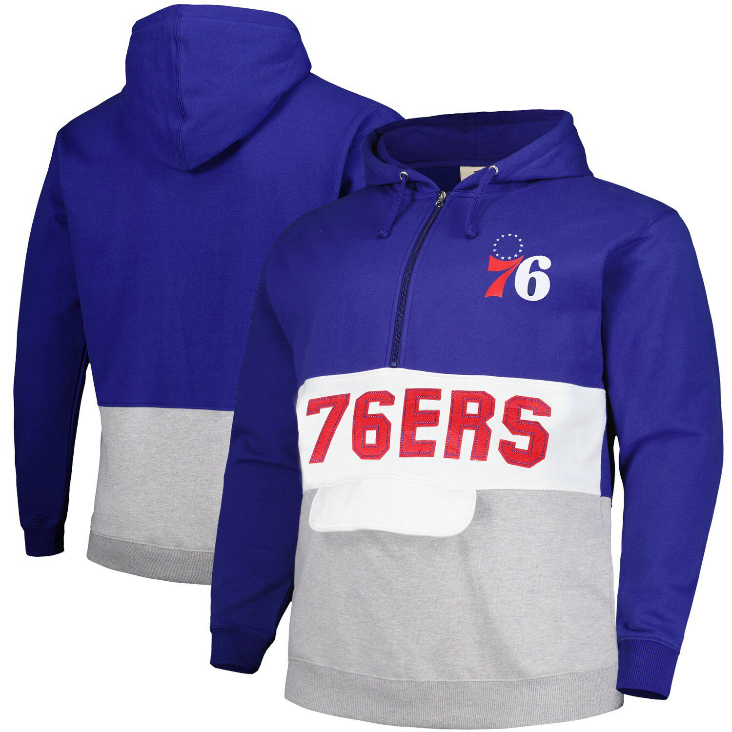 Men's Philadelphia 76ers Majestic Threads Heathered Black Wordmark  Tri-Blend Hoodie T-Shirt