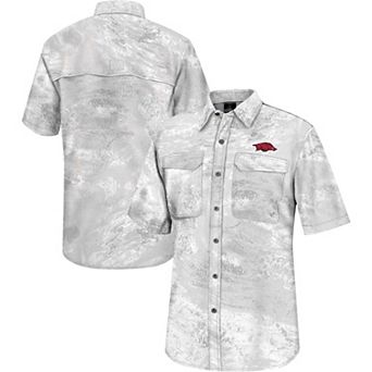 Men's Colosseum White Arkansas Razorbacks Realtree Aspect Charter Full-Button Fishing Shirt