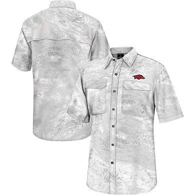 Men's Colosseum White Arkansas Razorbacks Realtree Aspect Charter Full-Button Fishing Shirt