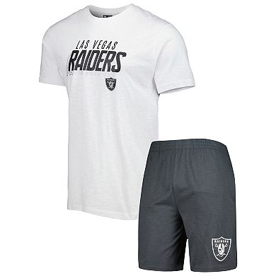 Men's Concepts Sport Charcoal/White Las Vegas Raiders Downfield T-Shirt & Shorts Sleep Set