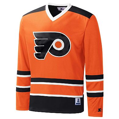 Men's Starter Orange/Black Philadelphia Flyers Cross Check Jersey V-Neck Long Sleeve T-Shirt