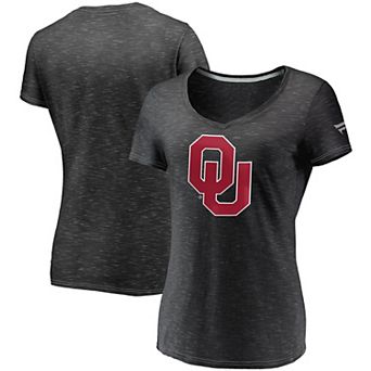 Women's Fanatics Branded Charcoal Oklahoma Sooners Primary Logo Space-Dye V-Neck T-Shirt