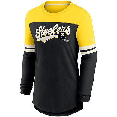 Women's Nike Black/Gold Pittsburgh Steelers Retro Script Performance Tri-Blend Long Sleeve T-Shirt