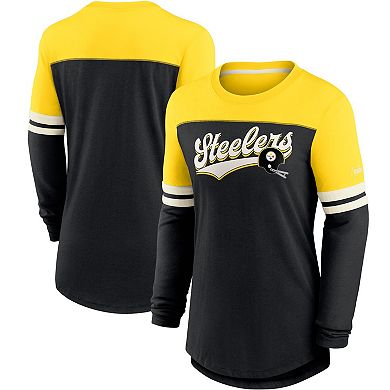 Women's Nike Black/Gold Pittsburgh Steelers Retro Script Performance Tri-Blend Long Sleeve T-Shirt