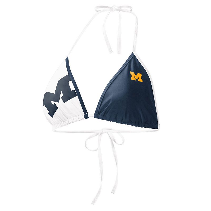 Women's G-III 4Her by Carl Banks Navy/White Michigan Wolverines Play Action Bikini Top, Size: Large, Blue