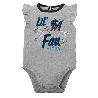 Newborn & Infant Black/Heather Gray Miami Marlins Little Fan Two-Pack Bodysuit Set