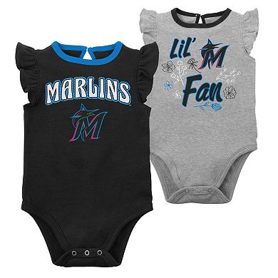 Newborn & Infant Black/Heather Gray Miami Marlins Little Fan Two-Pack Bodysuit Set