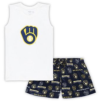 Women's Concepts Sport White/Navy Milwaukee Brewers Plus Size Tank Top & Shorts Sleep Set