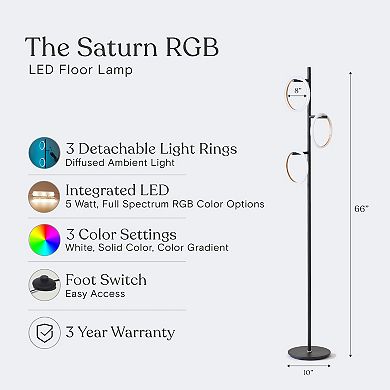 Brightech Saturn 66" Led Tree Floor Lamp With 3 Rgb Light Rings