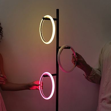 Saturn LED Floor Lamp With RGB Color Changing Detachable Light Rings - Black