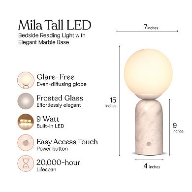 Brightech Mila Tall 15" Dimmable Led Table Lamp With Marble Base