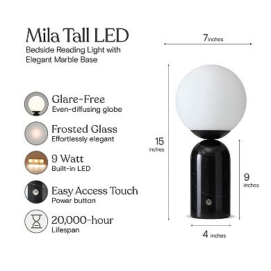 Brightech Mila Tall 15" Dimmable Led Table Lamp With Marble Base